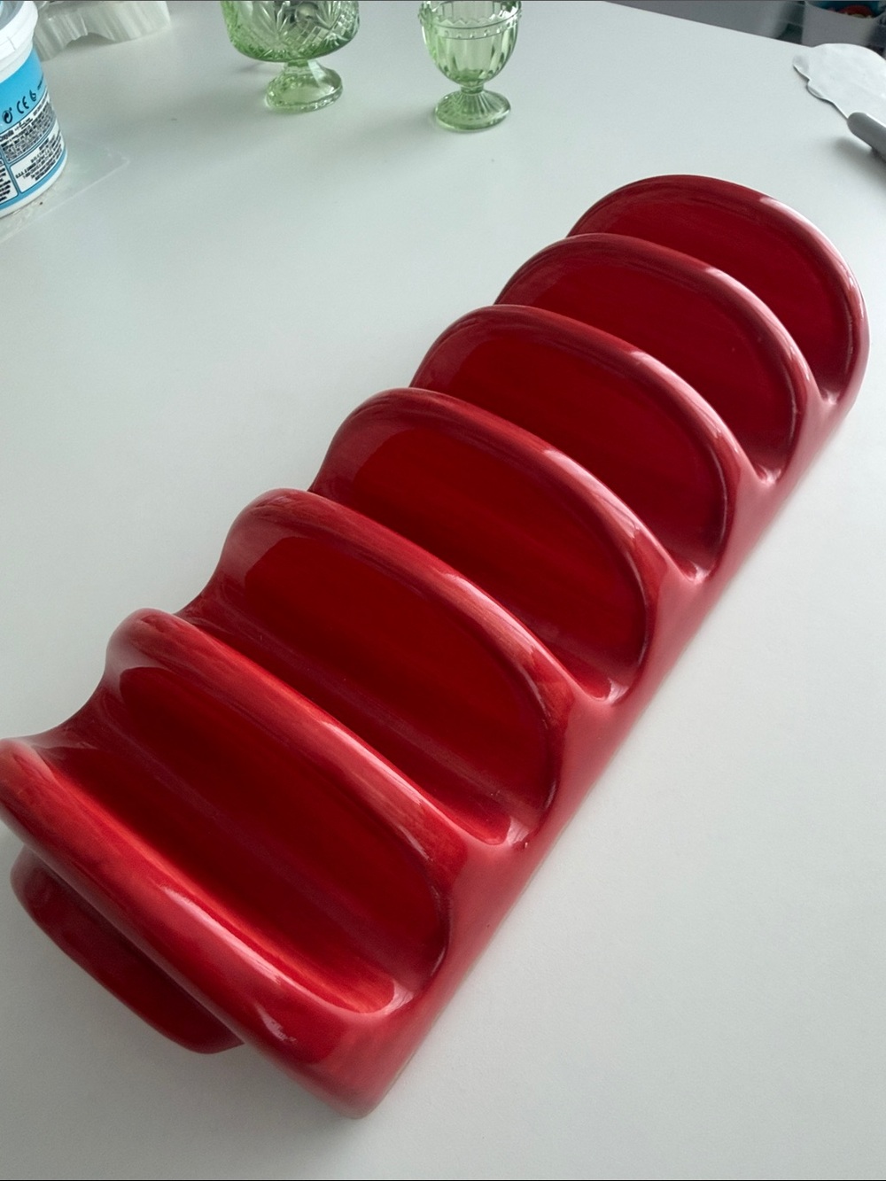 Taco Night - Shell Holder - Table Decor - Red Ceramic - Serving Platter - Party
